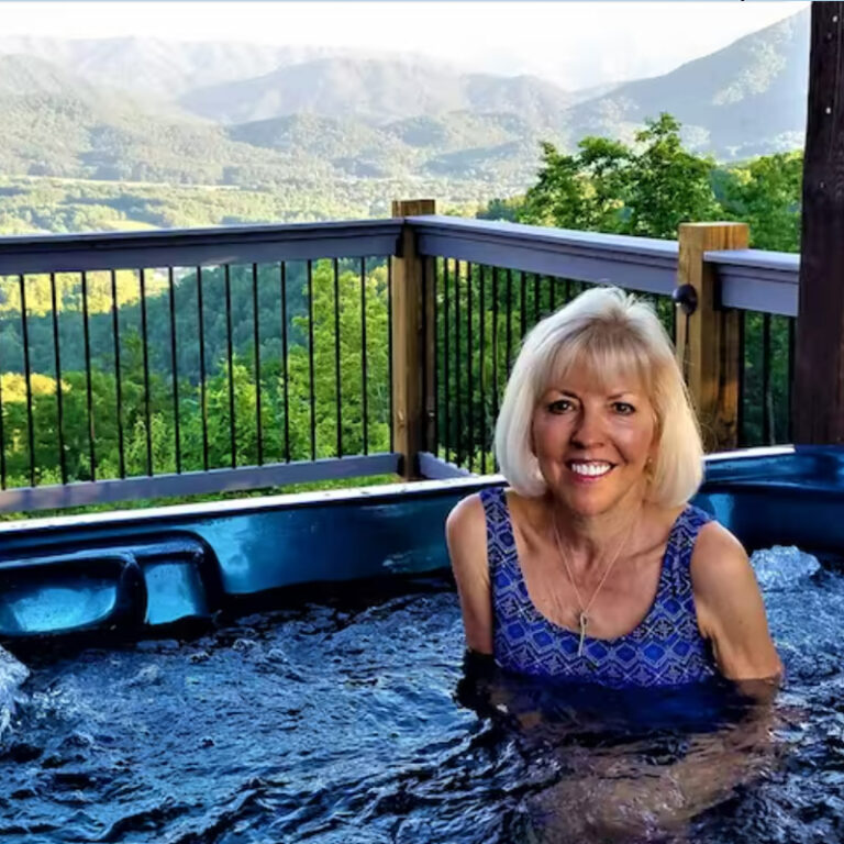 Woman in an outdoor hot tub
